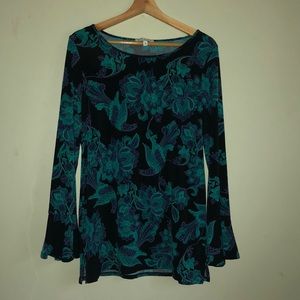 CHAUS Birds of Paradise Bell Sleeve Tunic